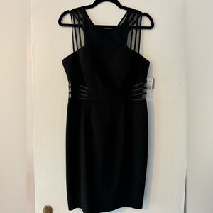 AIDAN MATTOX Sleeveless Crepe Cocktail Dress w/Illusion Mesh Detail (Size 12)